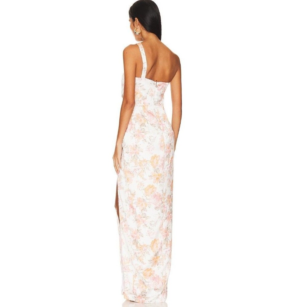 NOOKIE REVOLVE One Shoulder Floral Gown High Slit LUXE Satin Small NWT $359 - Picture 3 of 4